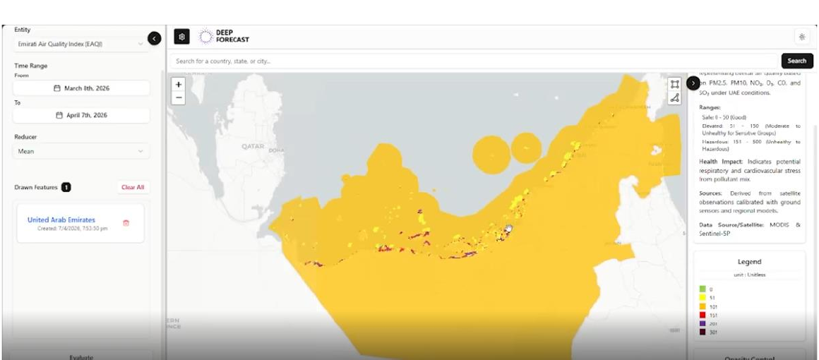 MADAR interface showing the Emirati Air Quality Index across the UAE